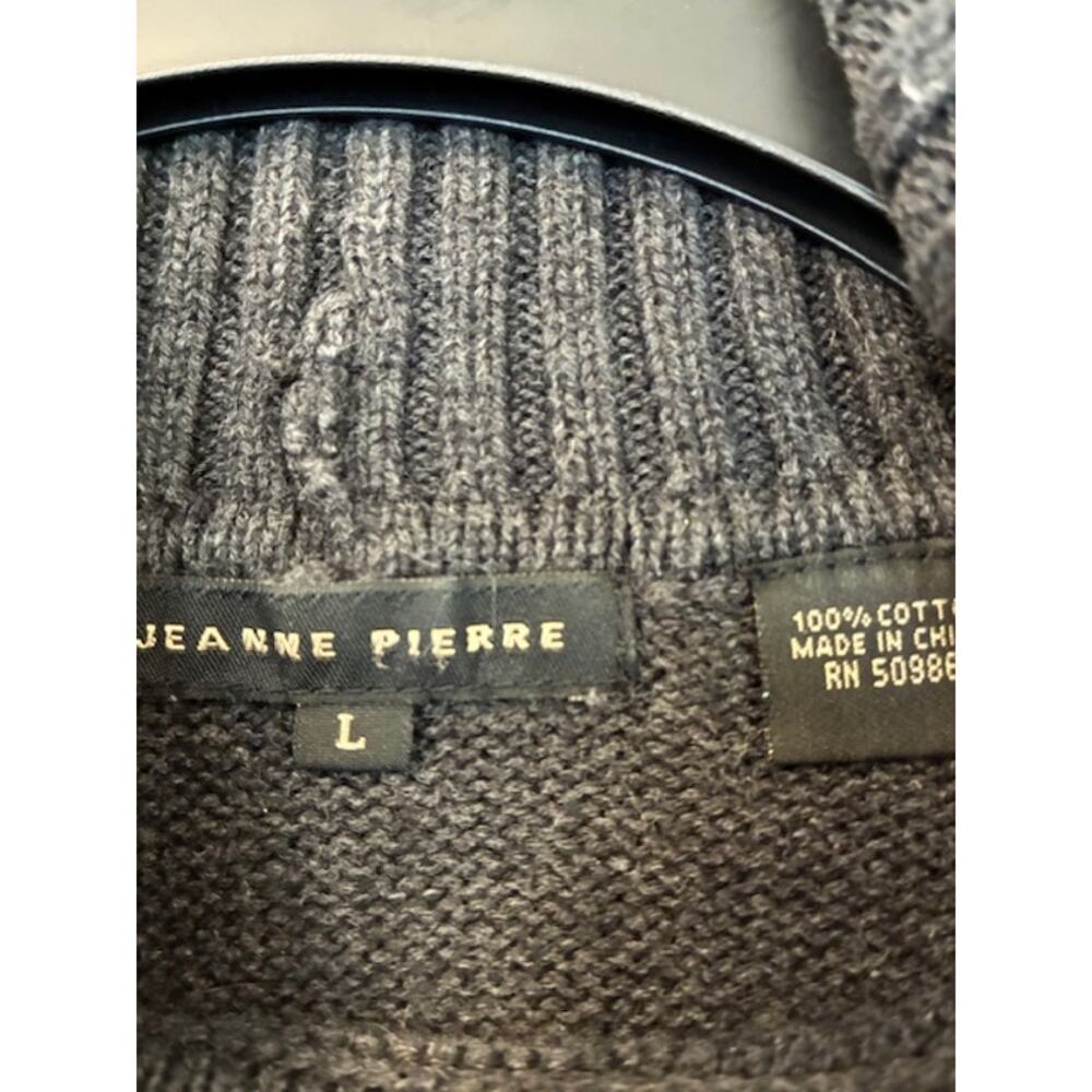 Jeanne Pierre Dark Gray Turtleneck Sweater Cotton Cable Knit Fisherman Large - Picture 4 of 5
